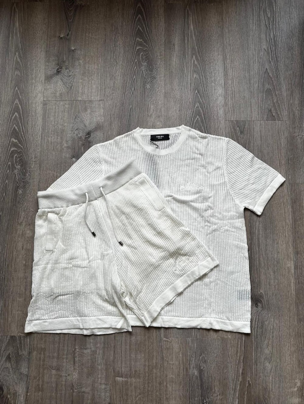 AMIRI Men's White Cotton Knit T-Shirt & Shorts Set- Size L
